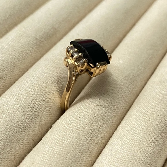 10k Gold Black Onyx Diamond Ring - Vintage - Picture 5 of 16